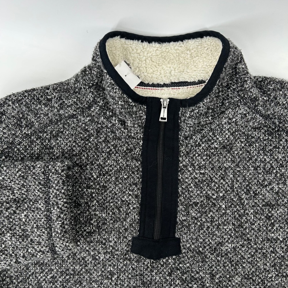 Orvis Pullover Mens Large Grey Marled Sherpa Lined Quarter Zip Knit Sweater